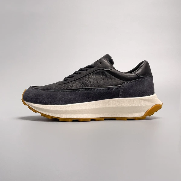 Premium Imported Black Leather Runner Sneakers