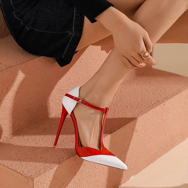 Women's Elegant T-Strap Pointed Toe Stiletto Heels