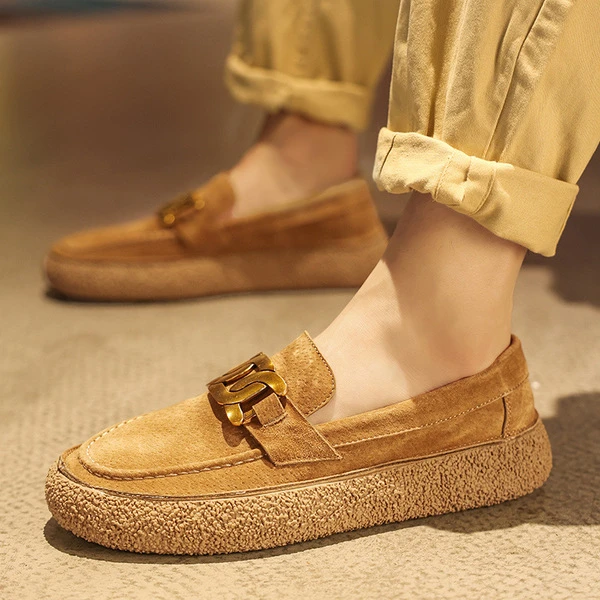 Premium Men's Suede Loafers with Gold Buckle
