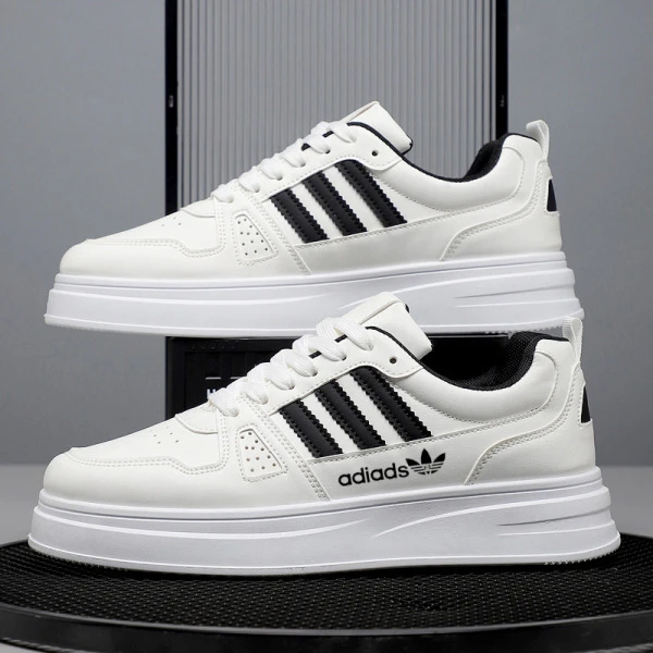 Men's Premium White Casual Sneakers with Black Stripe Design