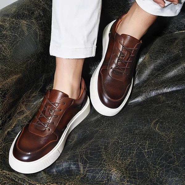 Premium Genuine Leather Casual Sneakers for Men