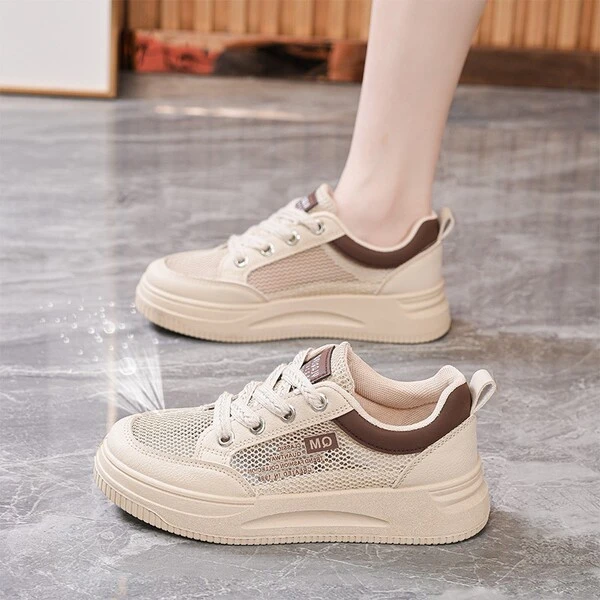 Women's Breathable Mesh Platform Sneakers – Beige