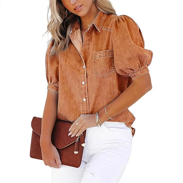 Women's Elegant Puff Sleeve Button-Up Shirt