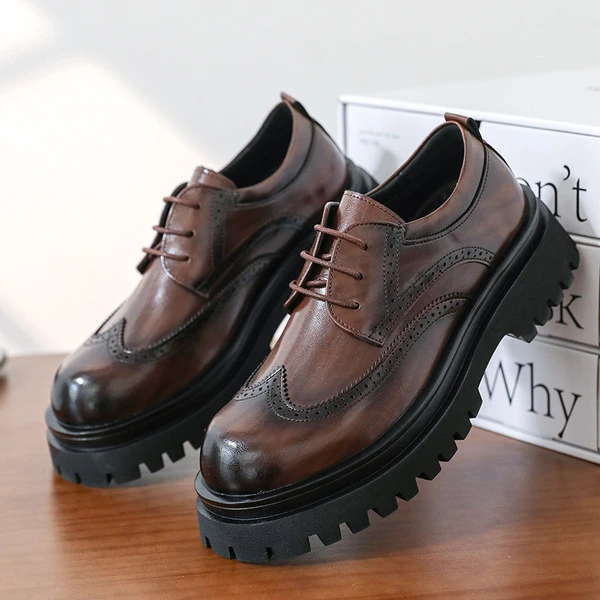 Men's Premium Leather Brogue Chunky Sole Derby Shoes