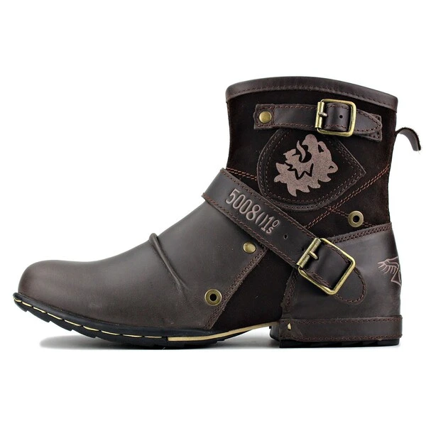 Men's Vintage Buckle Strap Leather Ankle Boots