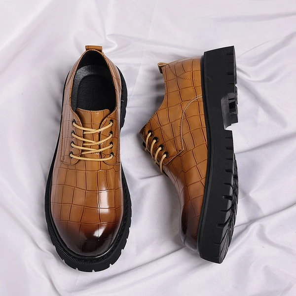 Men's Premium Crocodile Texture Leather Derby Shoes