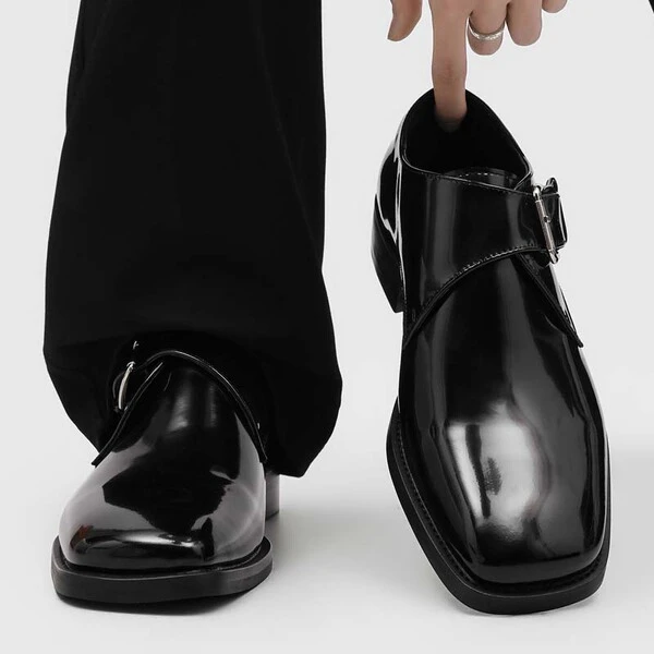 Men's Premium Black Single Monk Strap Dress Shoes