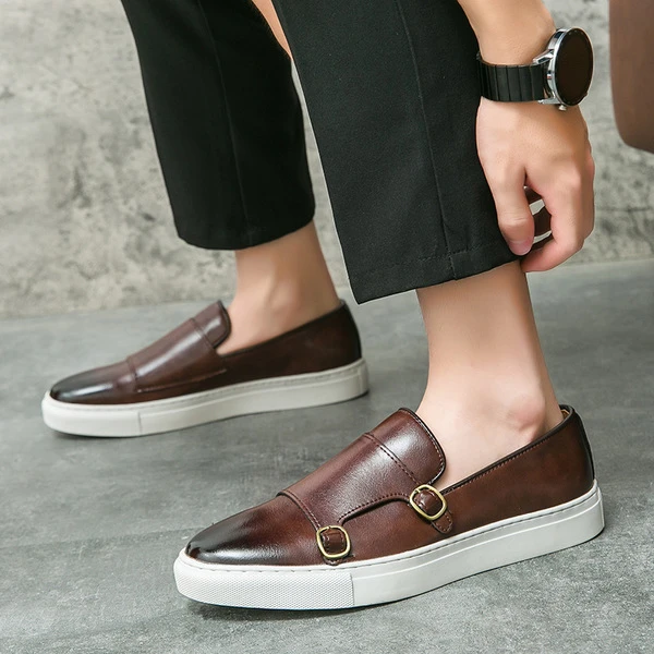Men's Premium Black Monk Strap Slip-On Sneakers