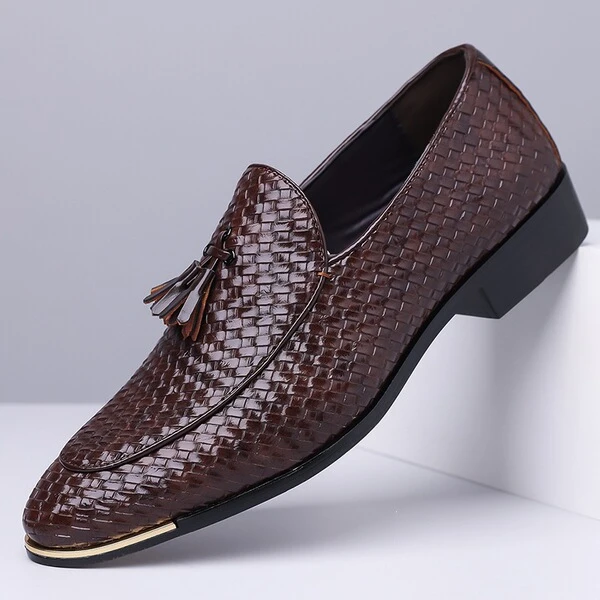 Men's Premium Brown Woven Tassel Loafers