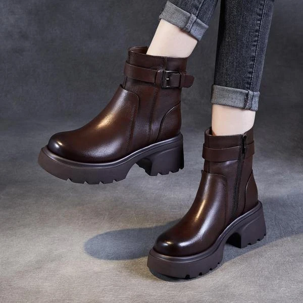 Women’s Chunky Buckle Platform Ankle Boots