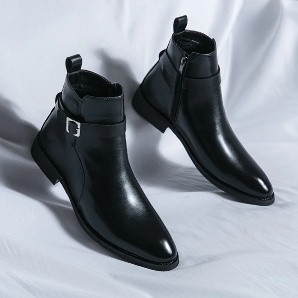 Men’s Buckle Strap Chelsea Ankle Boots