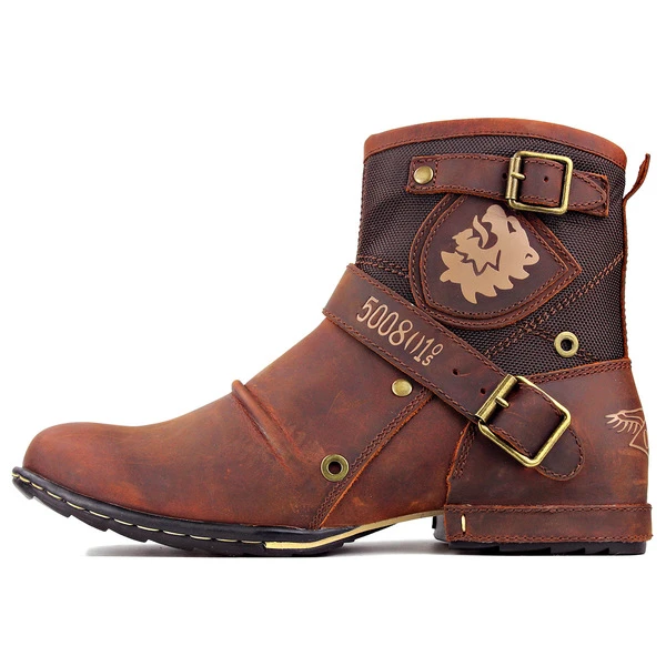 Men's Distressed Brown Leather Motorcycle & Tactical Boots