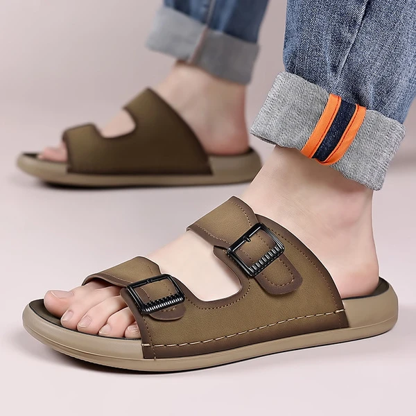 Men's Classic Dual Buckle Comfort Slide Sandals