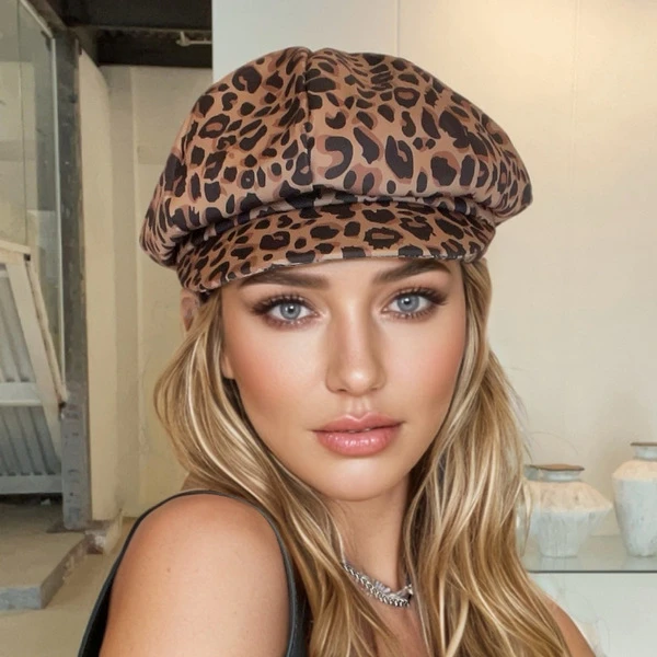 Women's Leopard Print Newsboy Cap