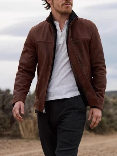 Men's Premium Brown Faux Leather Zip-Up Jacket