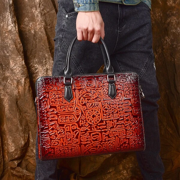 Premium Vintage Embossed Leather Laptop & Business Briefcase