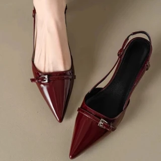 Women’s Premium Burgundy Patent Pointed-Toe Slingback Heels