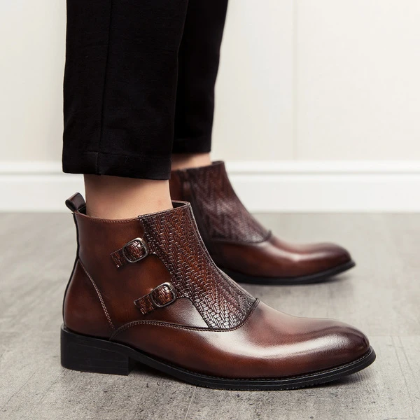 Men’s Premium Leather Double-Monk Strap Ankle Boots