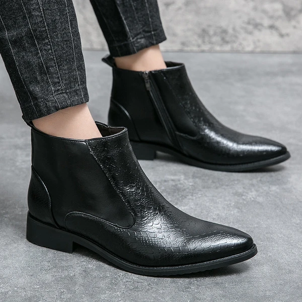 Men’s Premium Leather Textured Chelsea Ankle Boots