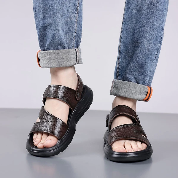 Men's Dual-Use Textured Leather Casual Sandals