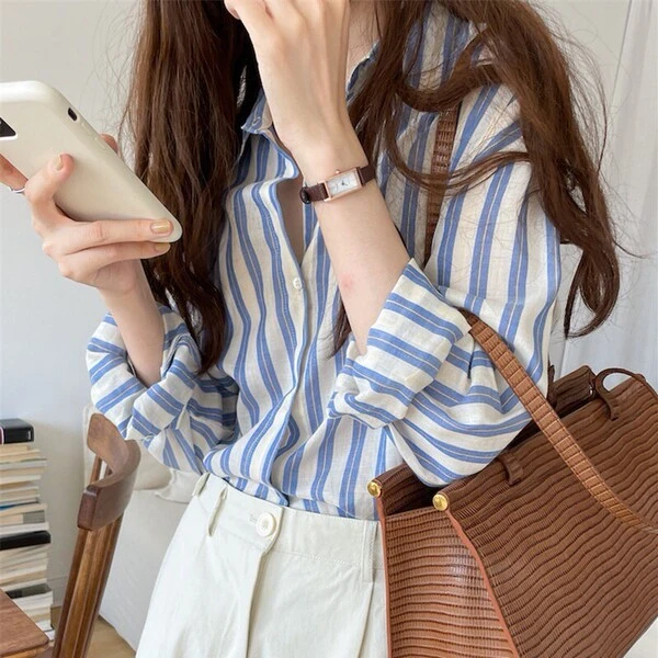 Women’s Premium Blue & White Striped Casual Shirt