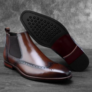 Men’s Black Leather Chelsea Brogue Ankle Boots