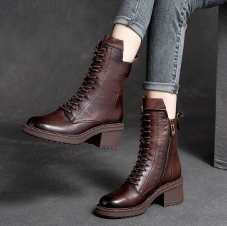 Women’s Premium Brown Knee-High Leather Boot