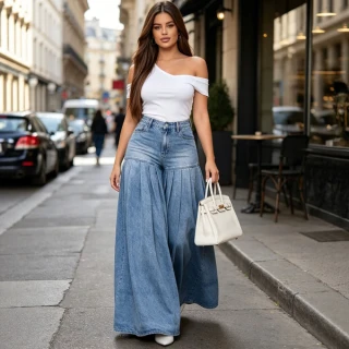 Women’s Premium Denim Maxi Skirt – Stylish Flared Long Skirt