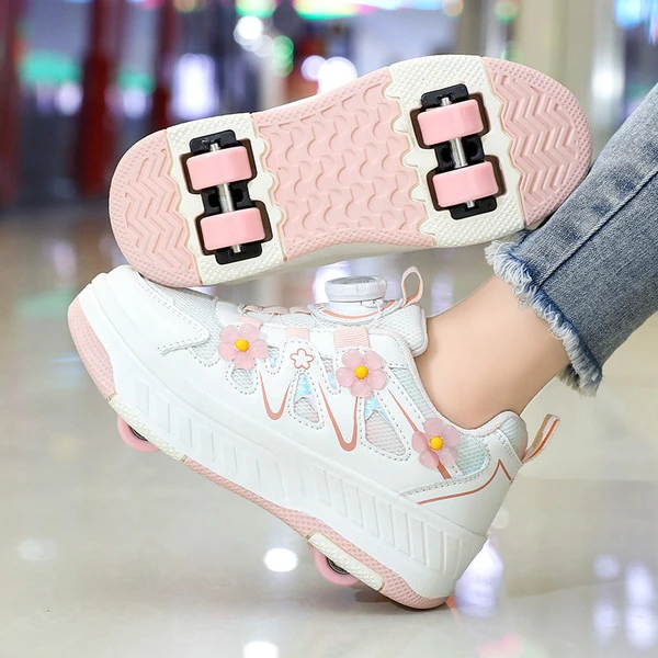 Kids’ Flower Print LED Roller Sneakers