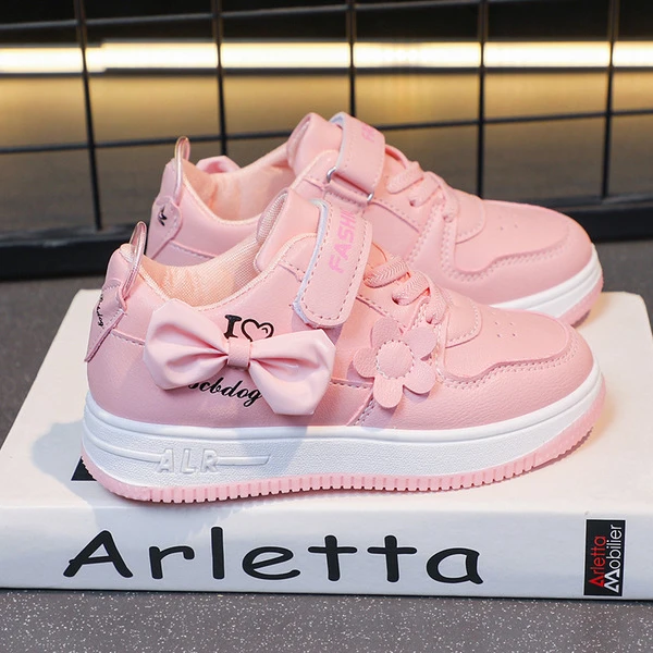 Girls’ Premium Pink Bow & Flower Casual Sneakers