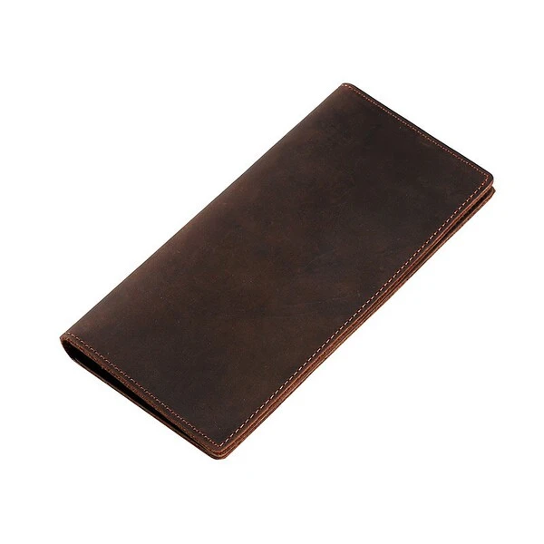 QINGYU Vintage Crazy Horse Leather Long Wallet
