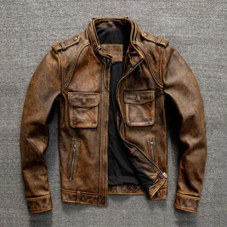 Men’s Vintage Black Leather Field Jacket