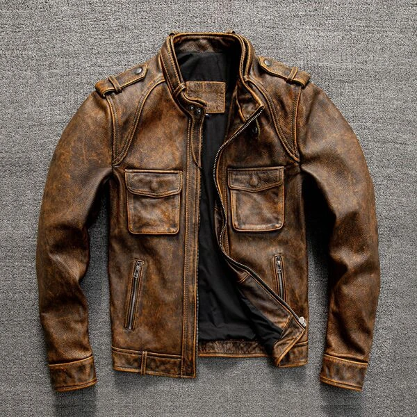 Men’s Vintage Black Leather Field Jacket