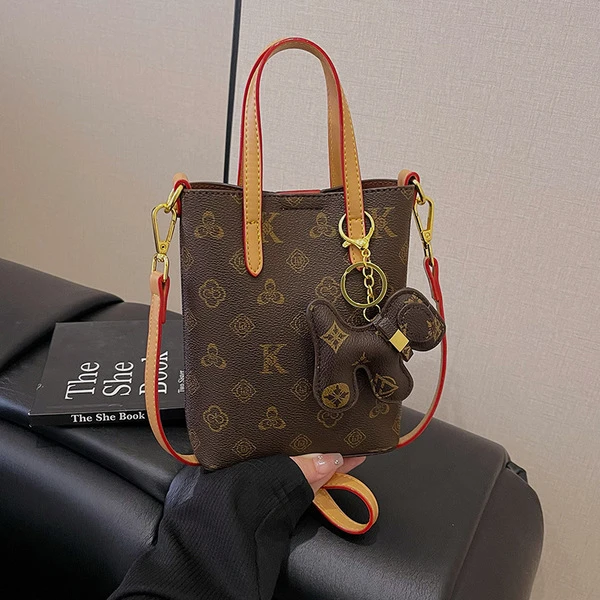 Louis Vuitton–Style Monogram Bucket Shoulder Bag