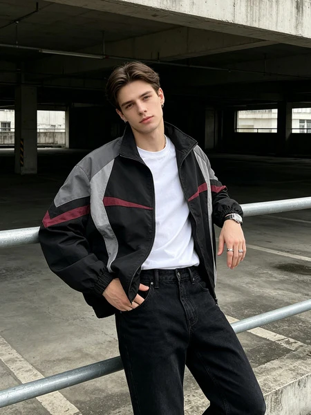 Retro Colorblock Sport Zip-Up Jacket
