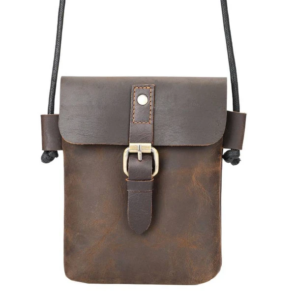 Imported Vintage Crazy Horse Genuine Leather Crossbody Phone Pouch Bag