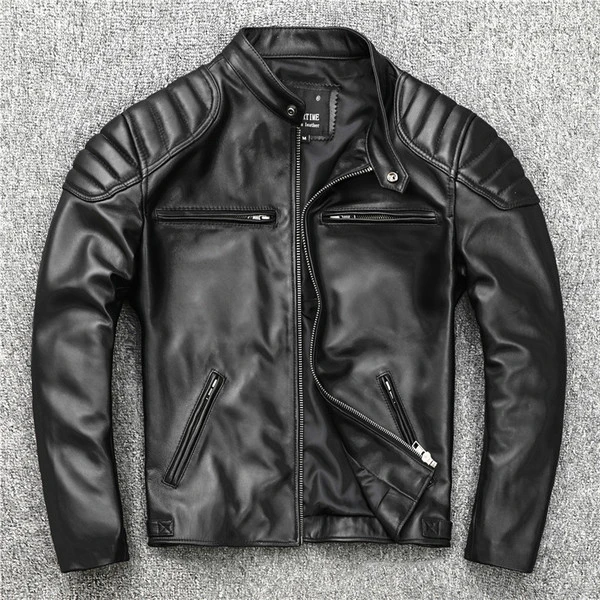 Premium Imported Genuine Leather Men's Motorcycle Collar Slim-fit Jacket