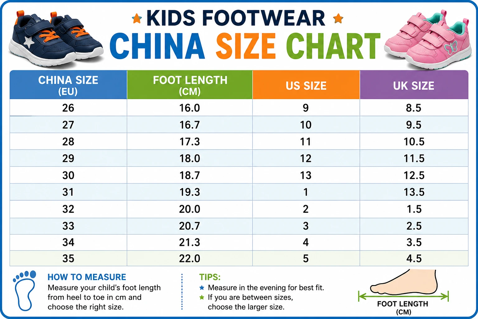 Size chart for Girls' Pearl Bow Patent Leather Mary Jane Shoes