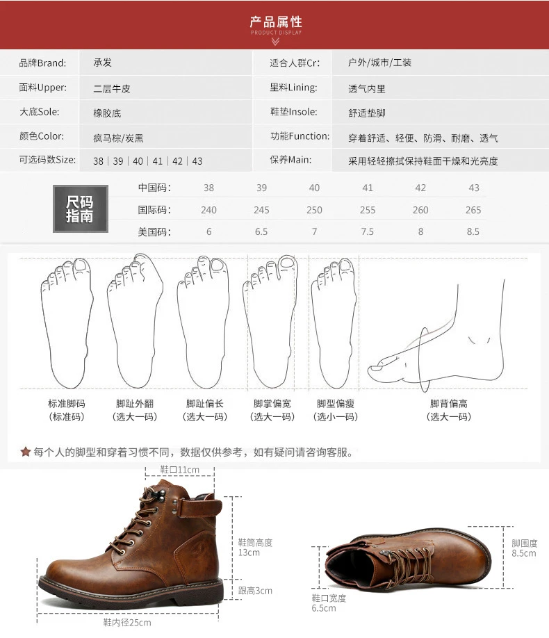 Size chart for Product Name: Premium Men’s Leather Work Boots