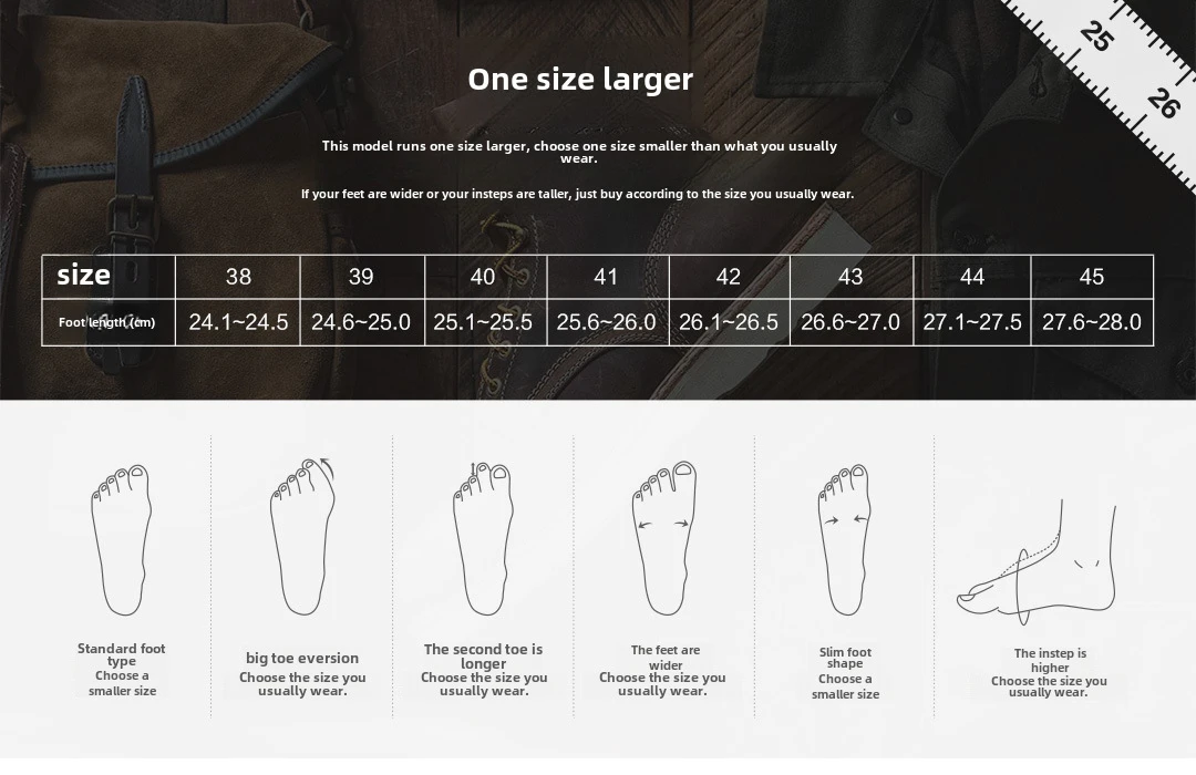 Size chart for Rugged Heritage Moc-Toe Leather Boots