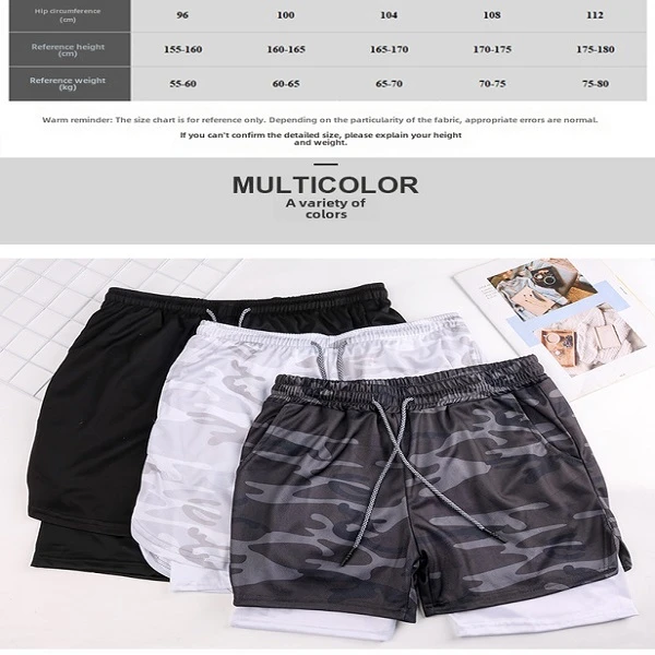 Size chart for Men’s 2-in-1 Compression Shorts with Phone Pocket