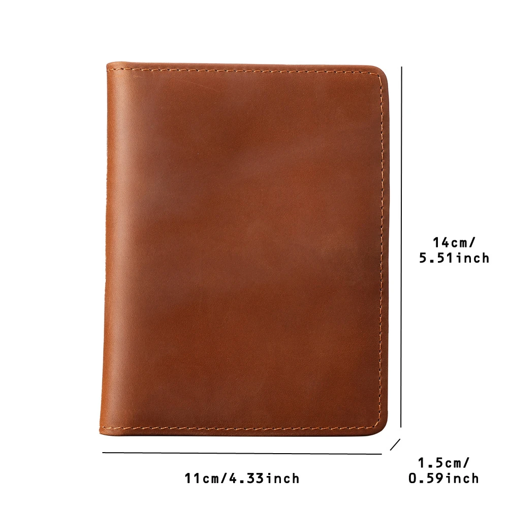 Size chart for imported Vintage Genuine Leather Bifold Passport Holder & Multi-Card Organizer Wallet