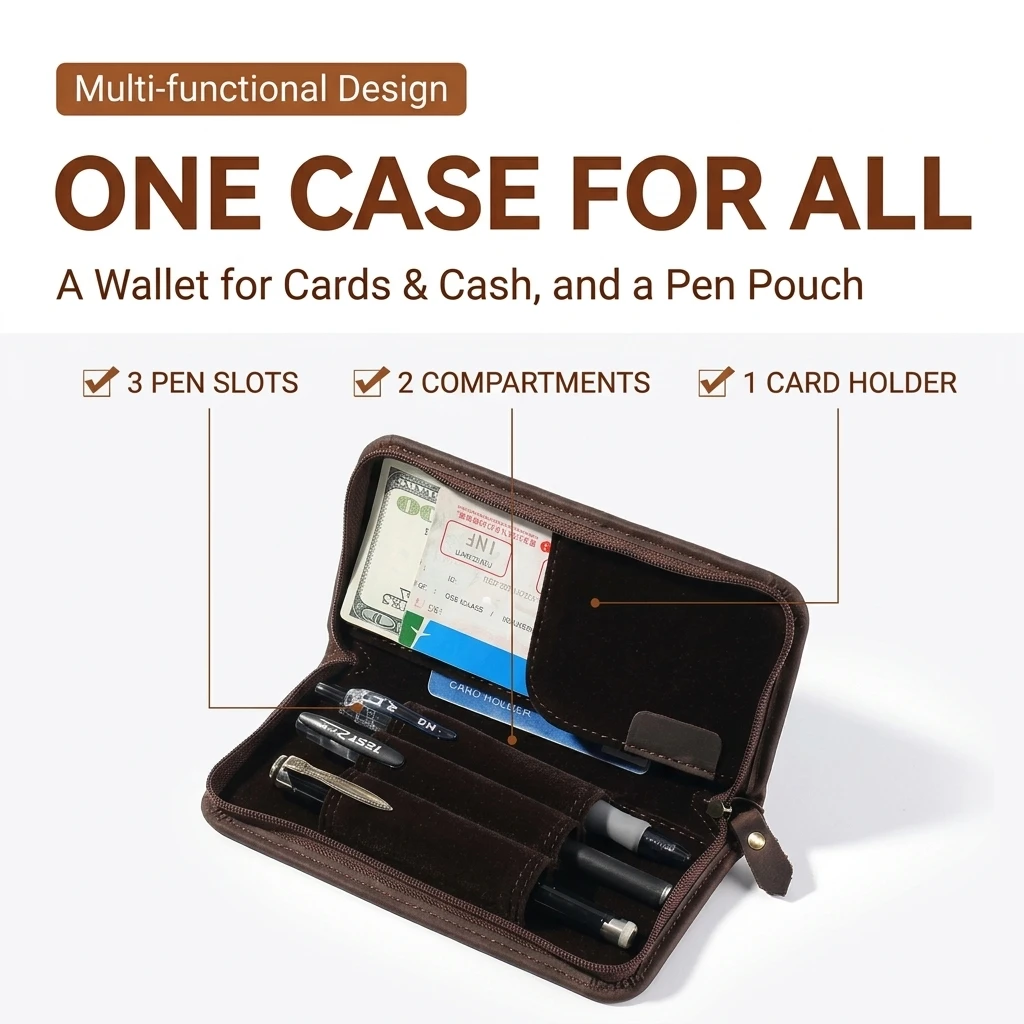 Size chart for Imported Handcrafted Crazy Horse Genuine Leather Fountain Pen Case & Travel Organizer