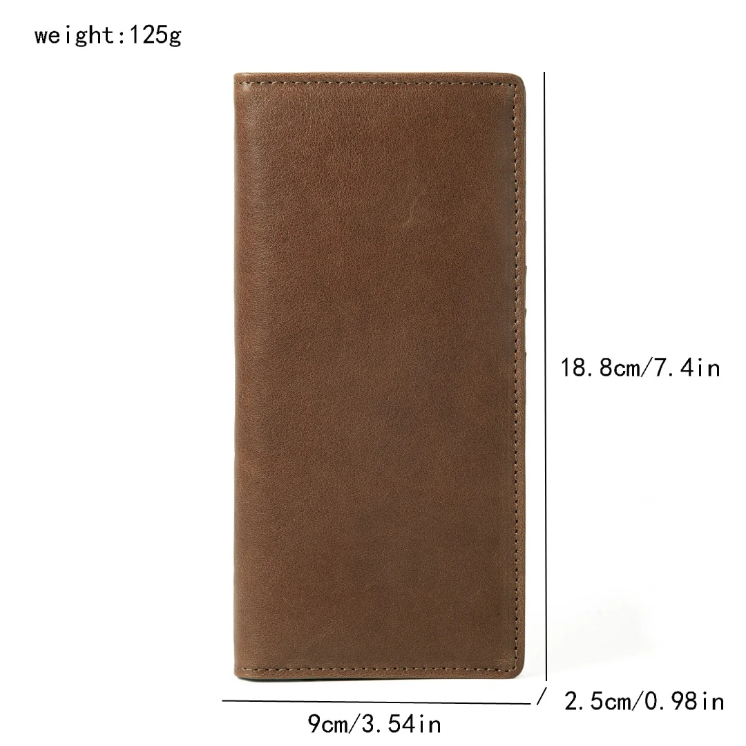 Size chart for Imported Vintage Genuine Leather Long Bifold Wallet & Checkbook Holder