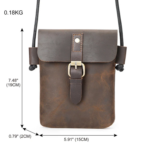Size chart for Imported Vintage Crazy Horse Genuine Leather Crossbody Phone Pouch Bag